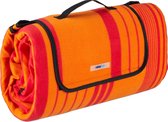 relaxdays Picknickkleed - 200x200 - fleecedeken - outdoor kleed - oranje rood - gestreept