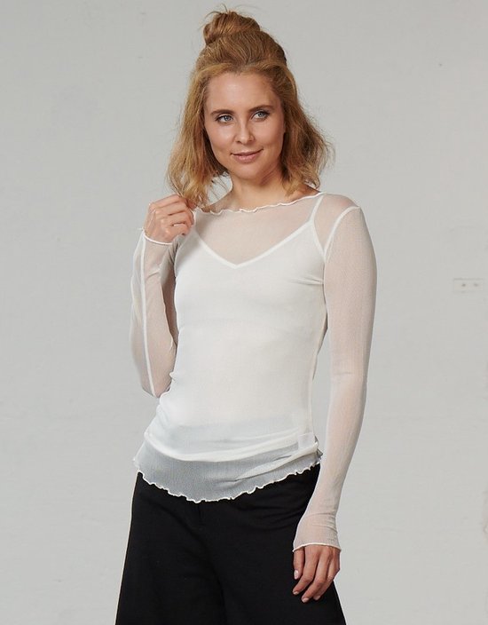 Zijden Mesh Shirt - Transparant Shirt van 100% Zijde - Kokon Zwo - Kleur Wit - maat 36/38