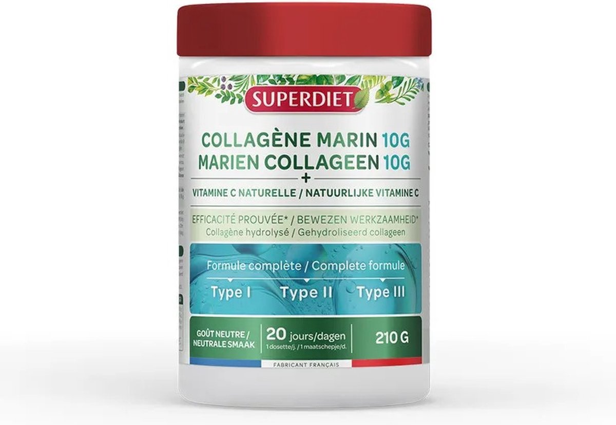 Goedkoopste Super Diet Collageenpoeder - Type 1 / 2 / 3 - Vitamine C - Huid, Botten & Kraakbeen - 210g