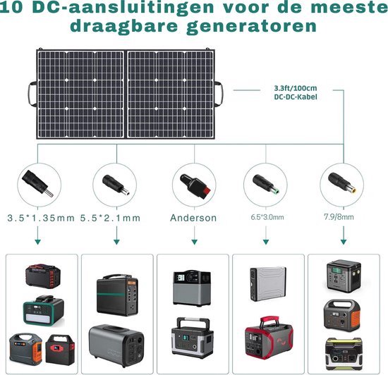 Thuys - Zonnepanelen Pakket Compleet - Opvouwbaar Zonnepaneel - Voed Meedere Apparaten Tegelijk - Met Stekken - Flexibel - Waterdicht - 100W –Zwart van Thuys — afbeelding 2