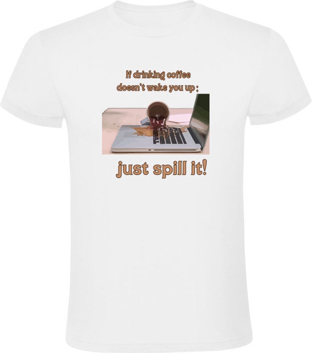 If drinking coffee doesn't wake you up Heren T-shirt - ochtend - werk - laptop - koffie - morning - kantoor - humeur - humor - grappig