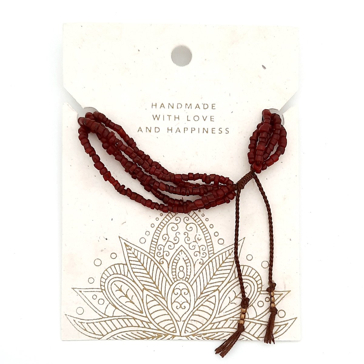 Armband | Bonda | Rood - oude Bonda-glaskralen, 5 snoertjes, koraalrood