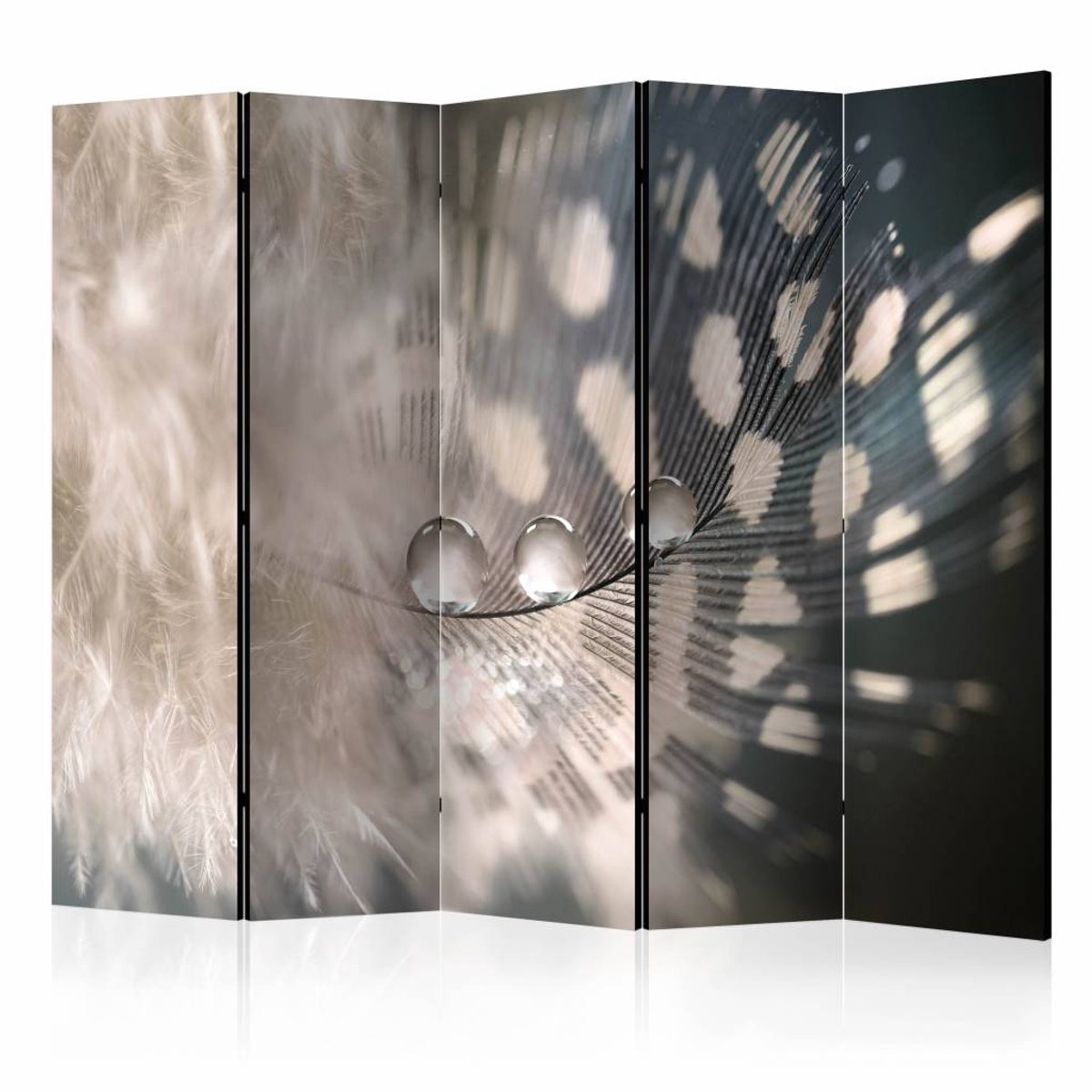 Vouwscherm / Kamerscherm - Elegante veer II 225x172cm , gemonteerd geleverd, dubbelzijdig geprint