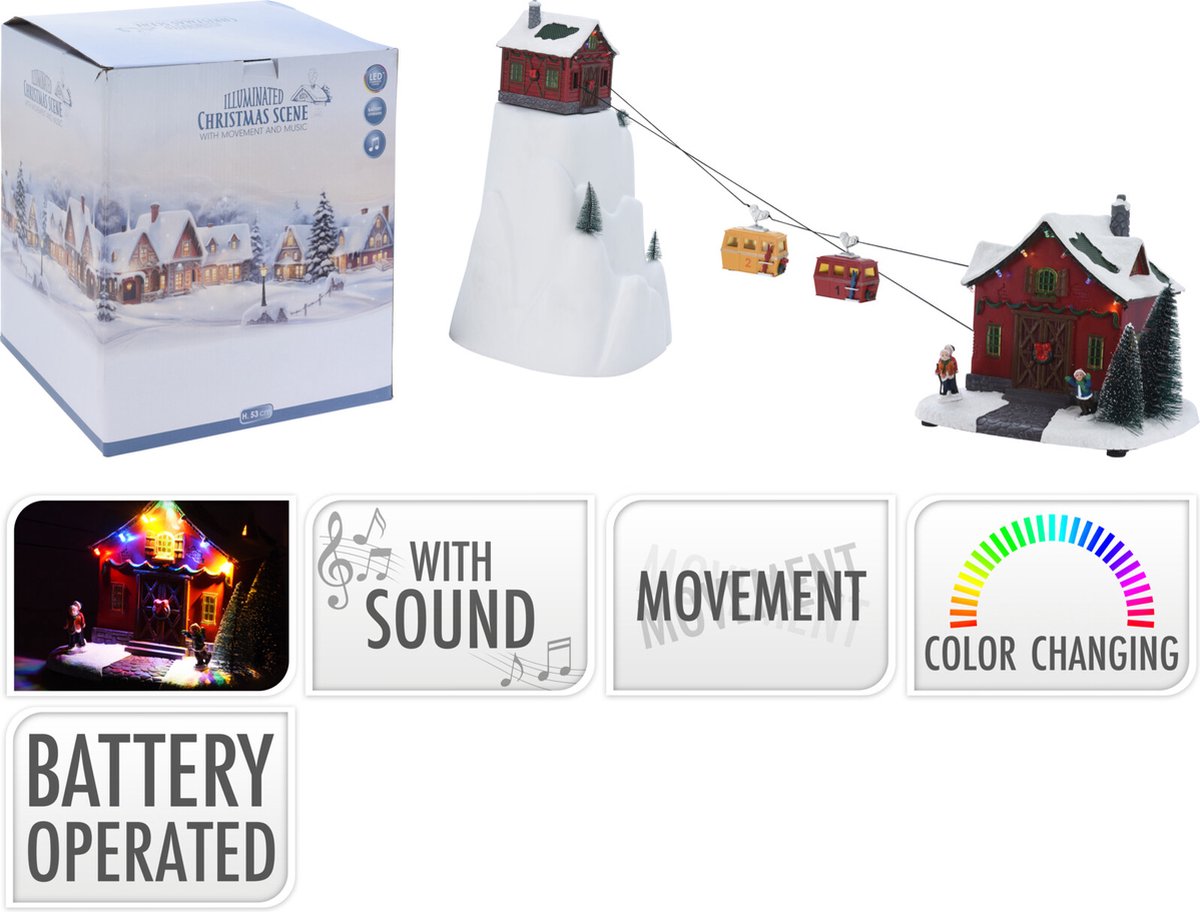 Kersthuisjebestellen - Skidorp - Skilift met beweging + Ledverlichting + Muziek - Kersthuisje met verlichting - Kersthuisjes & Kerstdorpen – foto 3