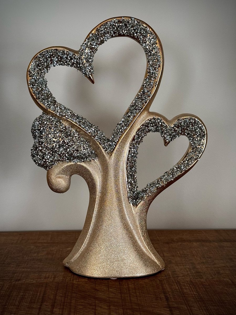 hartjes figuur champagne 30 cm hoog - interieur - decoratie - voor binnen - champagne - goud - glitter - geschenk - cadeau - relatie - Valentijn - Kerst - Nieuwjaar - verjaardag