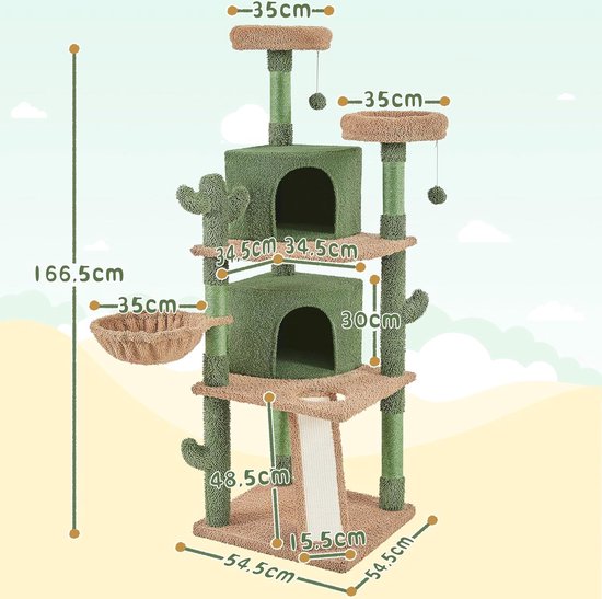 Yaheetech Zee kattenboom, 155 cm, krabpaal, kattenkrabpaal, oceaandesign met kattenhol, haaienkauwvorm, kattenbed, hangmand, platform, stabiele klimboom voor katten, blauw-wit