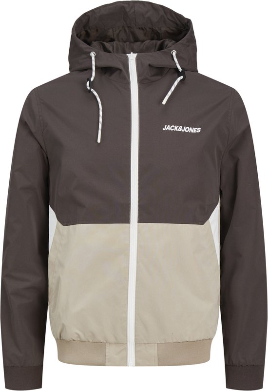 JACK&JONES JJERUSH HOOD BOMBER NOOS Heren Bomberjack - Mulch Crockery/White Blocking