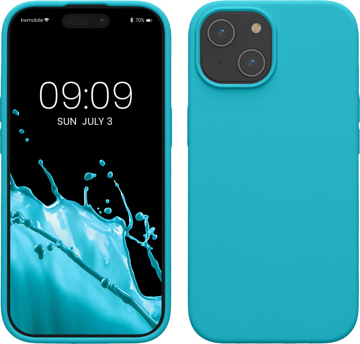 kwmobile Case voor iPhone 15 - Slank TPU-Hoesje met Zachte Afwerking - In ijsblauw