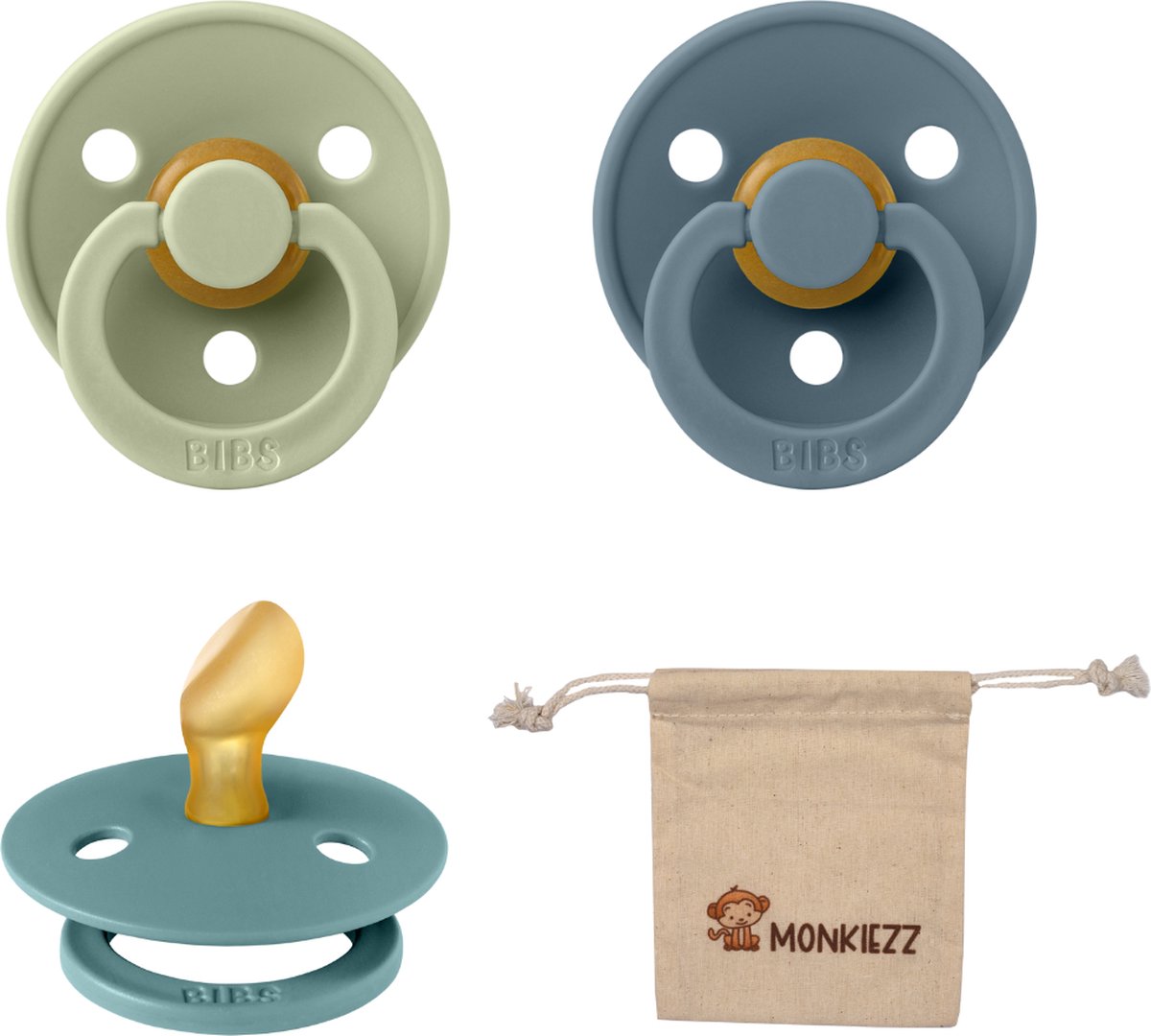 Goedkoopste Bibs Dental fopspenen Anatomical 0-6 maanden- Set 3 stuks- Sage, Petrol, Island Sea Monkiezz speenzakje - orthodontisch- Anatomisch- Maat 1