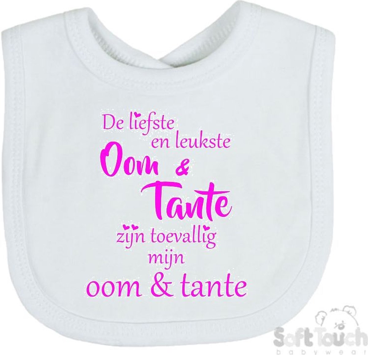 Goedkoopste Soft Touch Slabber Slabbetje Slab De liefste en leukste Oom & Tante zijn toevallig mijn Oom & Tante Unisex Katoen Wit/fluor pink Maat 33x22 Cm