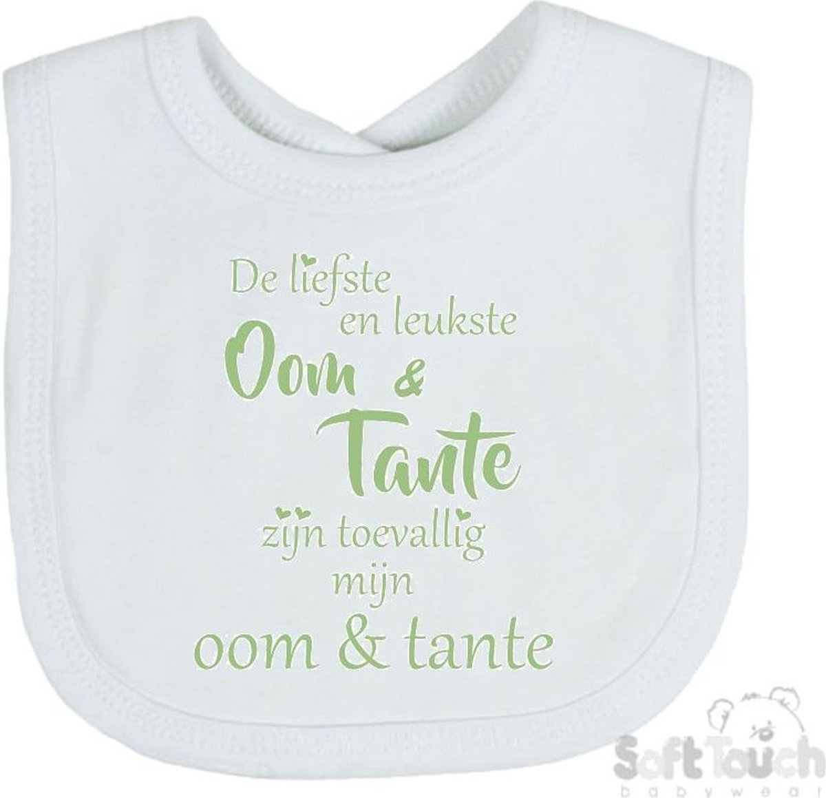 Goedkoopste Soft Touch Slabber Slabbetje Slab De liefste en leukste Oom & Tante zijn toevallig mijn Oom & Tante Unisex Katoen Wit/sage green (saliegroen) Maat 33x22 Cm