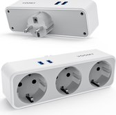 Voomy Verdeelstekker 3 Voudig - 2 USB Poorten - 4000W Stopcontact Splitter - Horizontaal - Wit