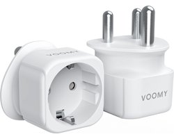 Voomy 2x Reisstekker Type M - Wereldstekker voor Zuid Afrika, India, Nepal, Maleisie, Namibie, Sri Lanka, Singapore - Reisadapter - 2 Stuks - Wit