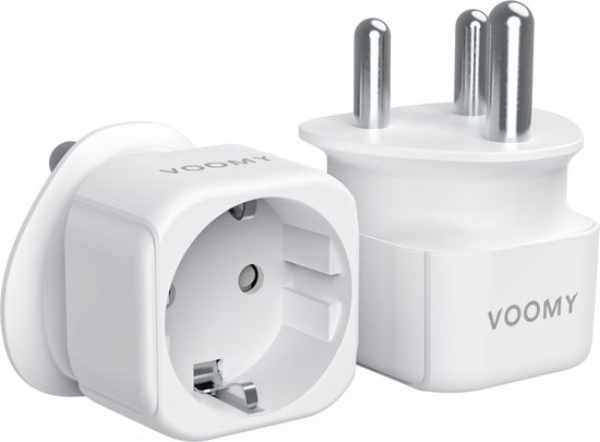 Voomy 2x Prise de voyage Type M - Convient pour l' Afrique du Sud, l'Inde, le Népal et plus - 2 pièces - Prise mondiale - Wit