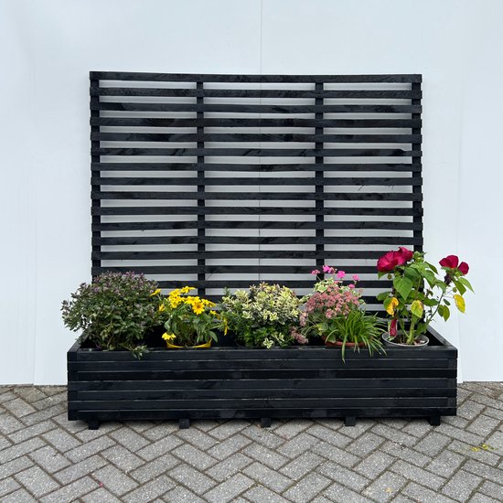 AMISHOUT - Jardinière avec portique grimpant 180x40x36 (176) cm - noir | bac à fleurs à l'extérieur