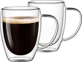 Bol.com House of Husk 2 Stuks Dubbelwandige Glazen met Oor - Koffieglazen - Theeglazen - 350ML - 2 Stuks - Latte Macchiato & Cap... aanbieding