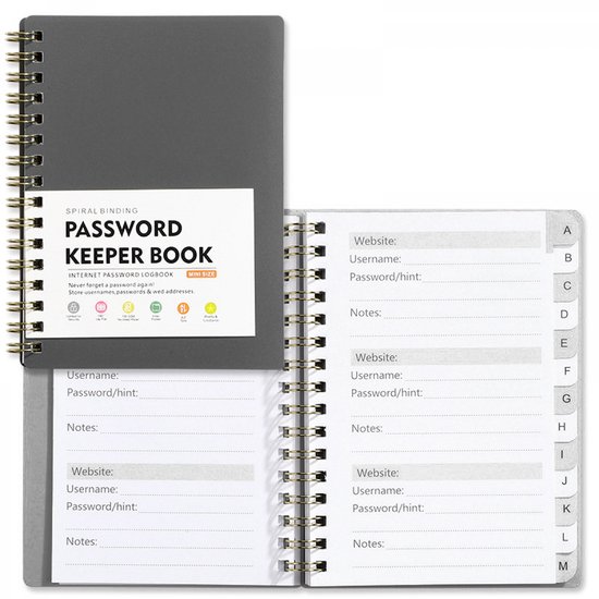 Wachtwoordenboekje - Wachtwoordenboekje met alfabet - Password Organizer - A6 - Wachtwoorden notitieboek - Password book - Voor internet, website, adres, contacten