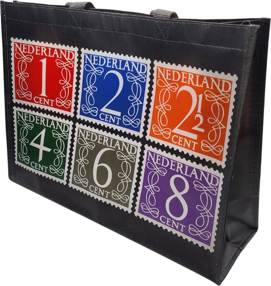 Postzegel shopper van non woven polyester 100 grams 45x15x33cm boodschappentas V10718
