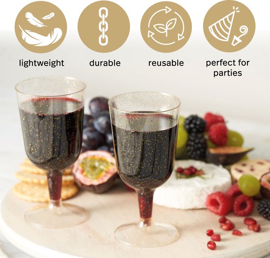 Herbruikbaar Durable Wijnglazen 200ml PS goud voet (6 Stuks