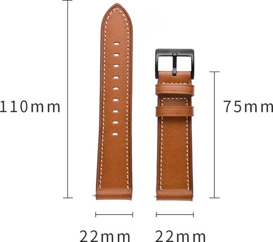 Bracelet de montre en cuir PU marron 22 mm - Cuir PU, libération Quick , adapté aux montres intelligentes et montres analogiques telles que Garmin, Seiko, Fossil et plus