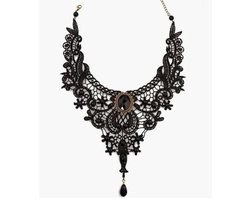 Plux Fashion Design Steen Choker - Zwart - 5cm/34cm + 7cm hangstuk - Sieraden - Stras Stenen - Fancy Choker - Choker - Stoffen Choker - HipHop Choker - Sieraden Cadeau - Duurzame Kwaliteit - Halloween - Oktoberfeest - Kerst - Halloween kostuum