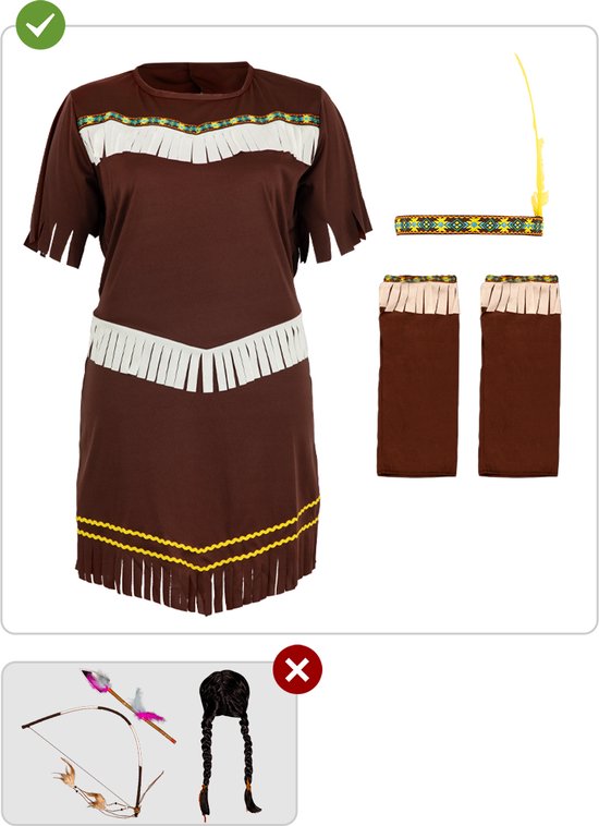 Funidelia | Déguisement amérindien pour femme indienne, cowboy, Western - Déguisement pour Adultes Accessoires costumes et accessoires pour Halloween, carnaval et fêtes - Taille M - Marron