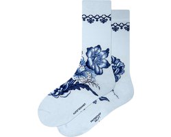 Kunst sokken - Delfts Blauw Bloemen: Delfts Blauw - Sokken Heren 41 46 - Biologisch Katoenen Sokken - funny socks happy - Vrolijke Sokken - Grappige Sokken - Sokken Cadeau