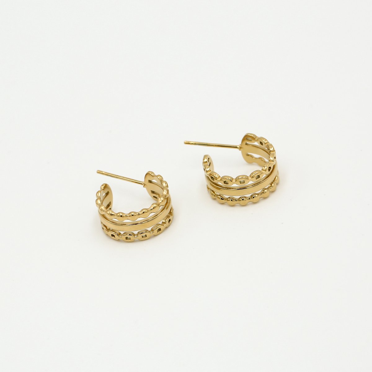 Michelle Bijou - Oorbellen - Triple oorsteker - Gold - Stainless Steel