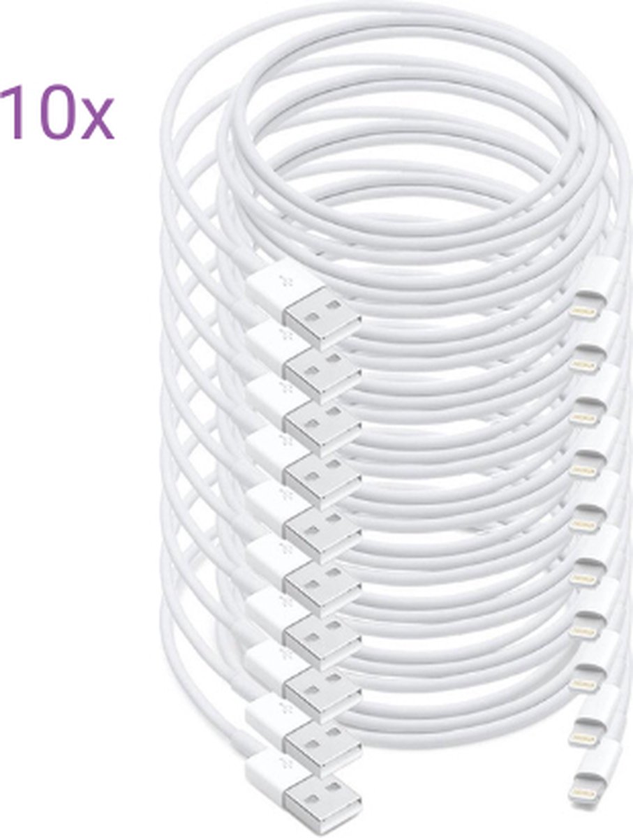 Viewr - USB-A naar iPhone Lightning kabel - 10 Stuks - 1 Meter - Oplader Kabel - Snel Lader