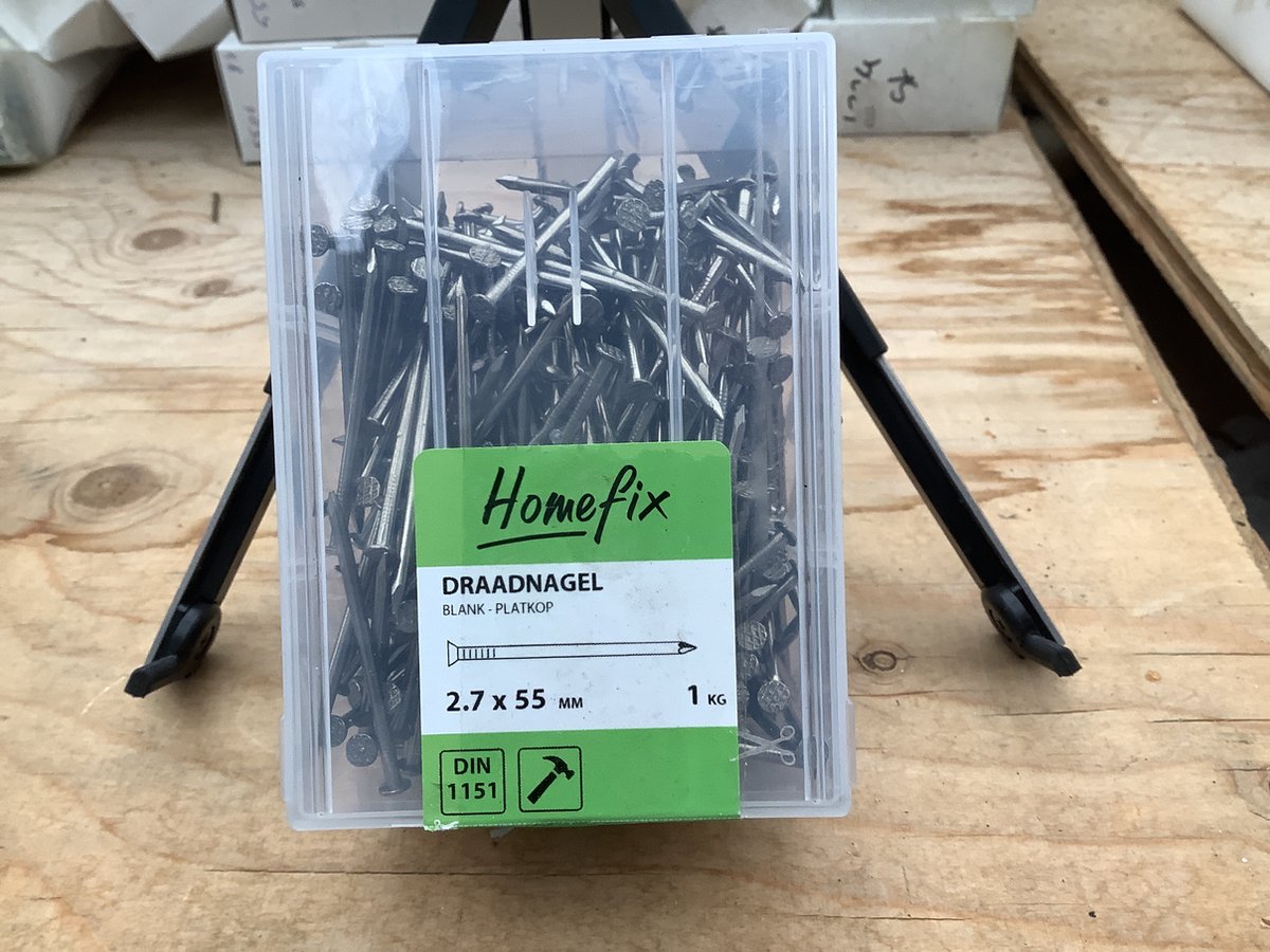 Spijkers. Blank. Platkop. 2.7 x 55mm. Lang. 1 kilo draadnagels. Homefix.