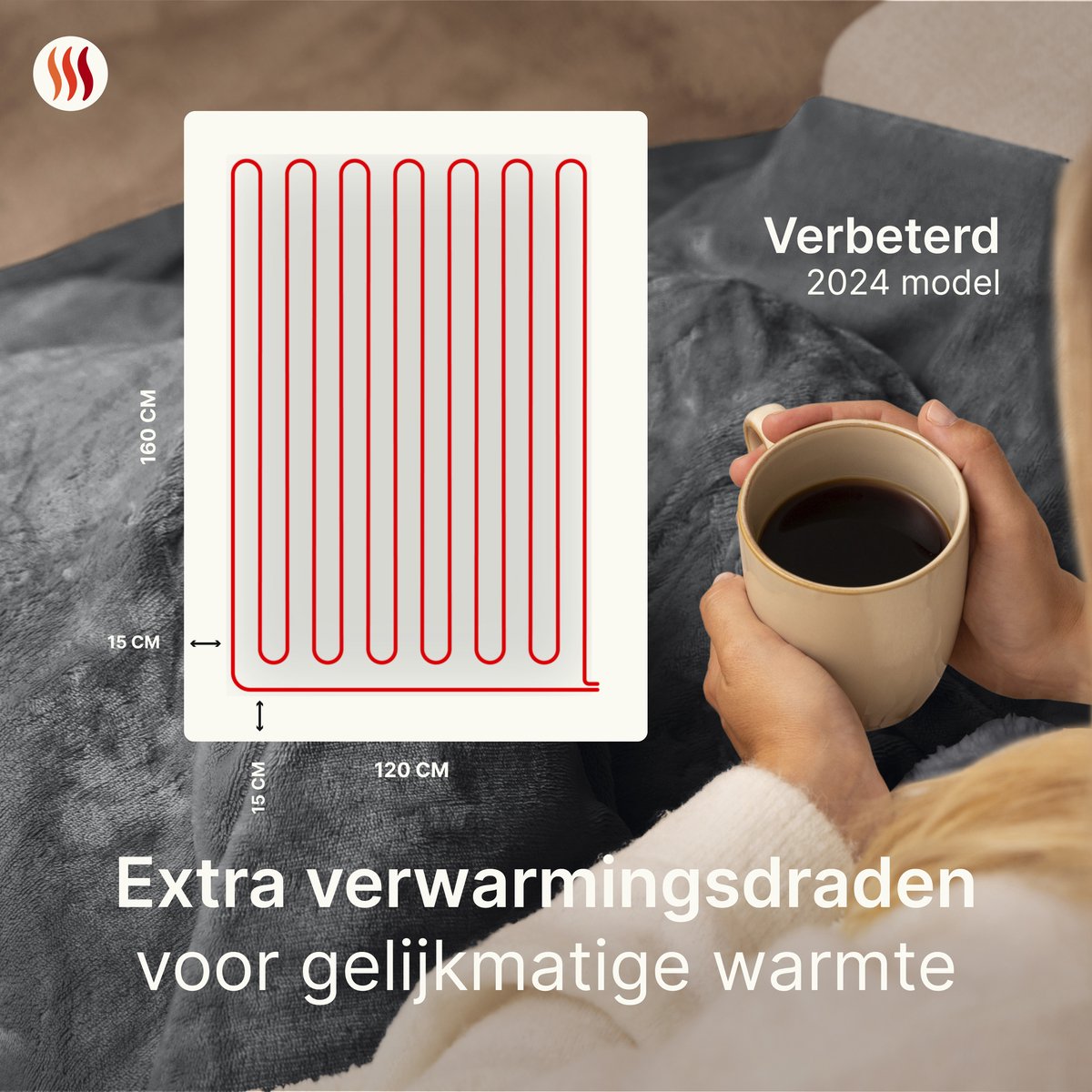 Seranova Elektrische Deken 160W Antraciet Extra Warmte - afbeelding 3