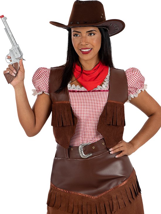 Funidelia | Costume de Cowgirl Deluxe Pour Femme Cowboys, Indiens, Western - Costume pour Adultes Accessoires costumes et accessoires pour Halloween, carnaval et fêtes - Taille L - Marron