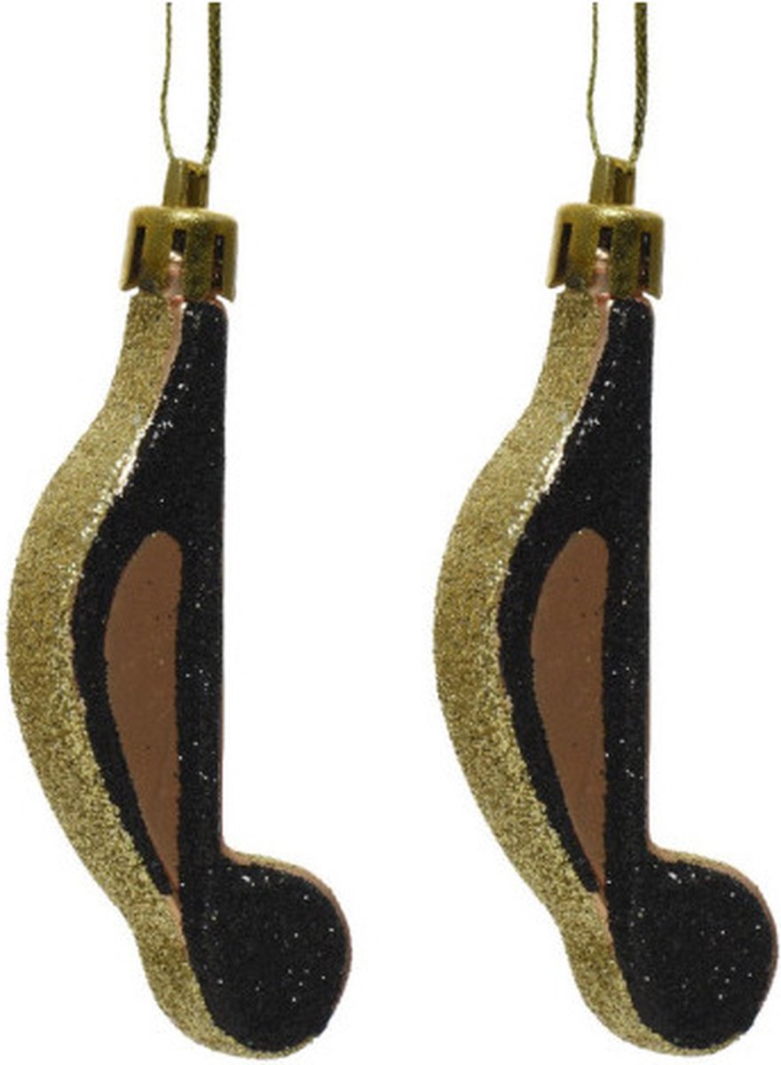 Decoris 6x kerstboomhangers gouden achtste muzieknoten - 7 cm - kunststof - muziek thema Goudkleurig