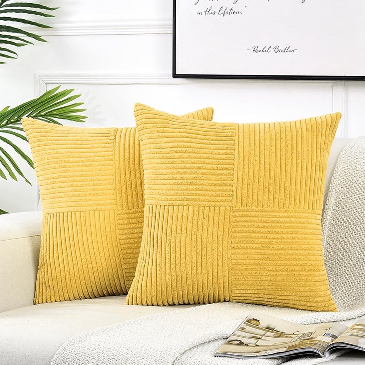 Riokem ® Klassieke Gele Corduroy Kussenhoezen Set van 2 - 60x60 cm - Modern en Elegant Boho Design geel