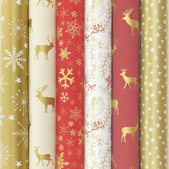 Wintercharm cadeaupapier - Kerstpapier inpakpapier voor kerst - 200 x 70 cm - 6 rollen