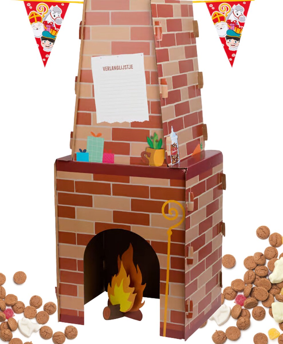 Gadgetpoint - Sinterklaas - Schoorsteen - Kinderen - Sint & Piet - Schoentje zetten - 40x100cm - Kartonnen Haard