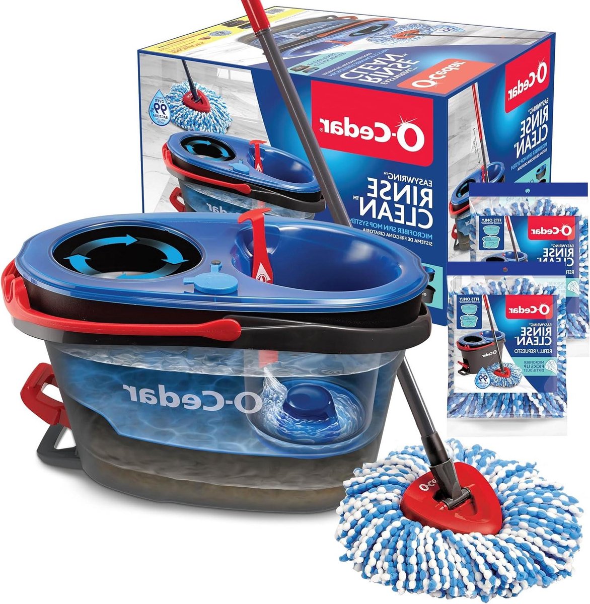 Microvezel vloerreinigingssysteem met EasyWring Rinseclean Spin Mop & Emmer 2 extra vullingen 2 navulling