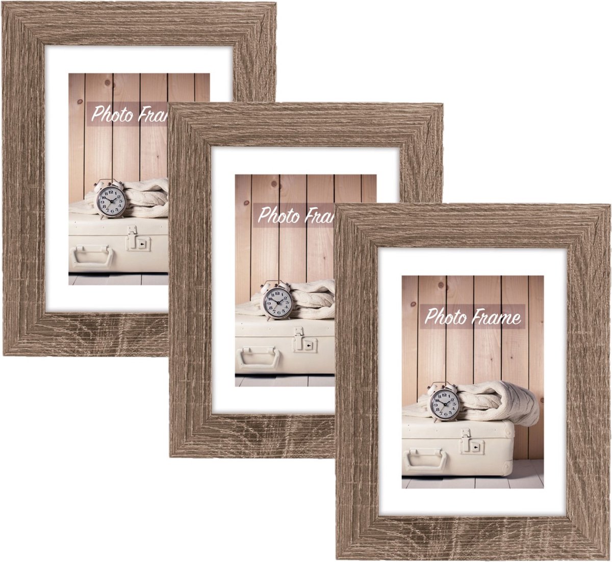 Zep Fotolijst hout - 3x stuks - naturel bruin - geschikt voor foto van 13 x 18 cm - staand of hangend