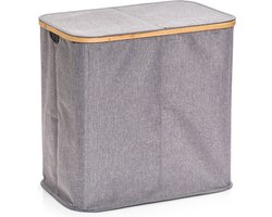 Zeller Dubbele wasmand - grijs - van stof - 53 x 33 x 50 cm - sorteer mand - wasmanden - 87 liter