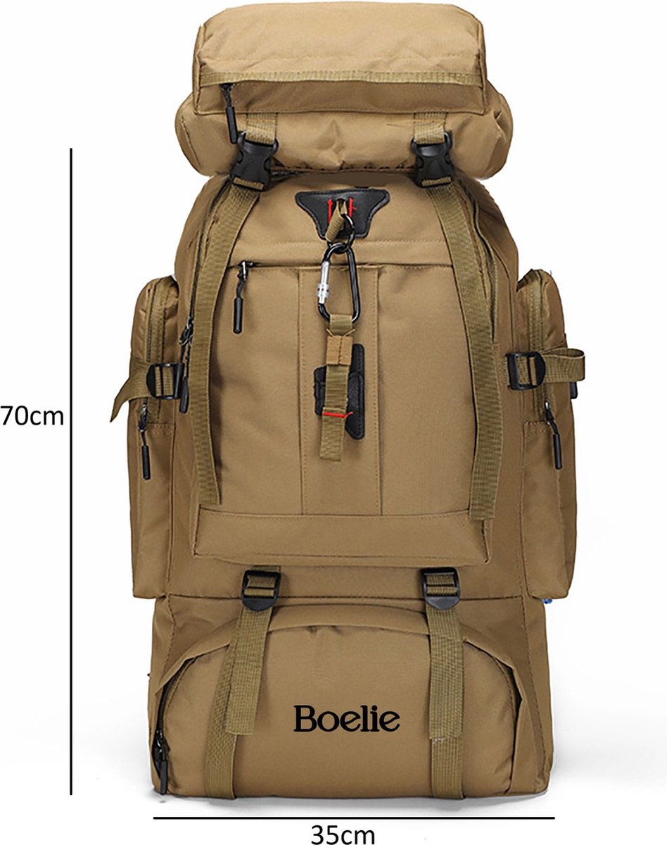 trekking backpack, bruin, 50 liter, wandelrugzak, waterdicht, reizen, kamperen.