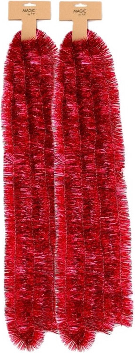 Inge Christmas Goods Kerstslingers - 2x - rood - folie - 270 cm - lametta - kerstboomslingers