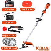 Kibani Accu Bosmaaier - 3x onkruidborstel 15CM - Incl. 21V Accu en Oplader - Elektrische Bosmaaier - met Maaidraad, Zaagblad en Draadkop - Grastrimmer - Kantenmaaier