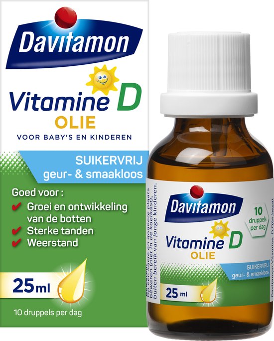 Davitamon vitamine D olie baby en kind - bevat vitamine D3 – vitamine D druppels suikervrij - 25ml