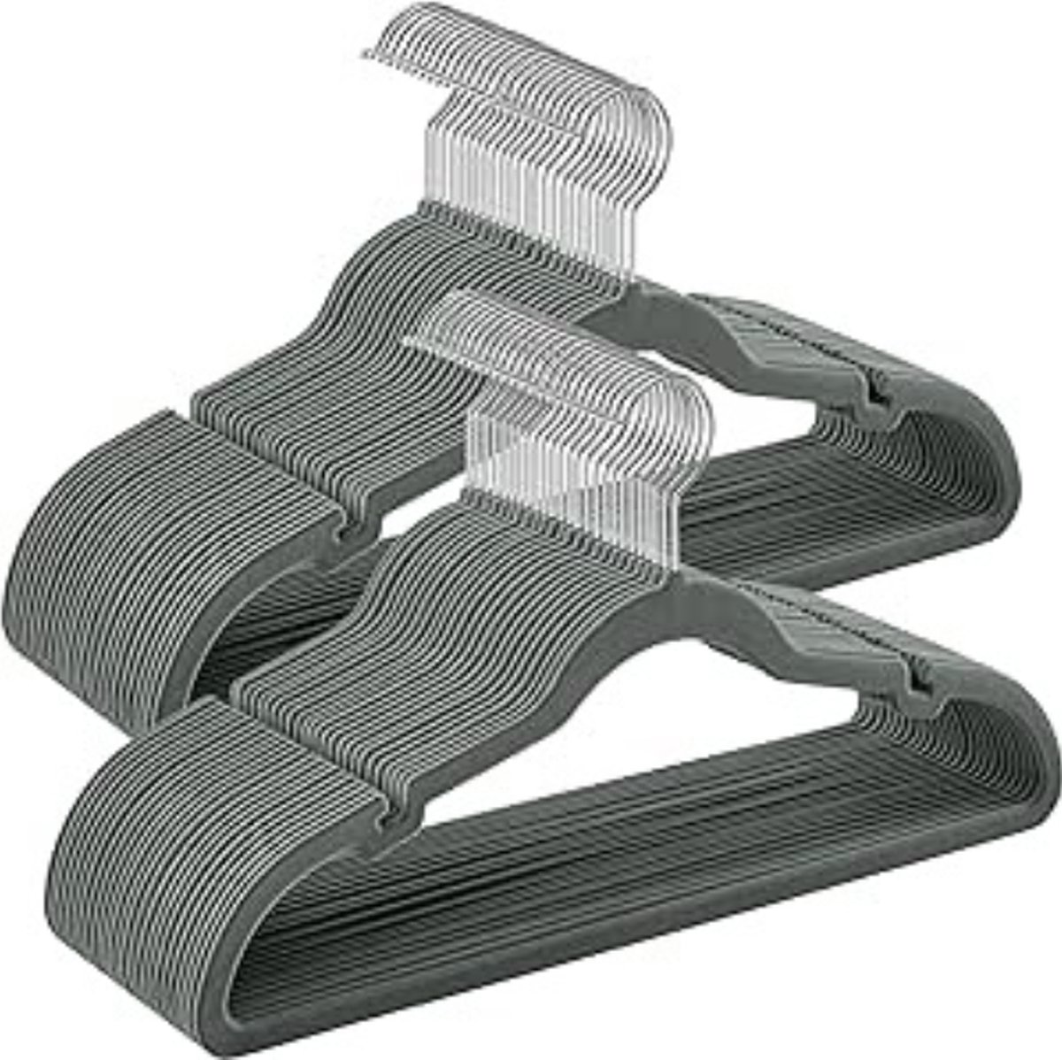 Set Van 50 Fluwelen Hangers Voor Kleding – Antislip - Met Schouderinkepingen En Broekstang, 360° Draaibare Haak (43 cm - Grijs)
