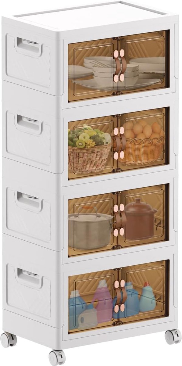 JGS® - Opvouwbare opslagbakken met deksel, multifunctionele 4-pack opbergkasten voor badkamer, keuken en slaapkamer-