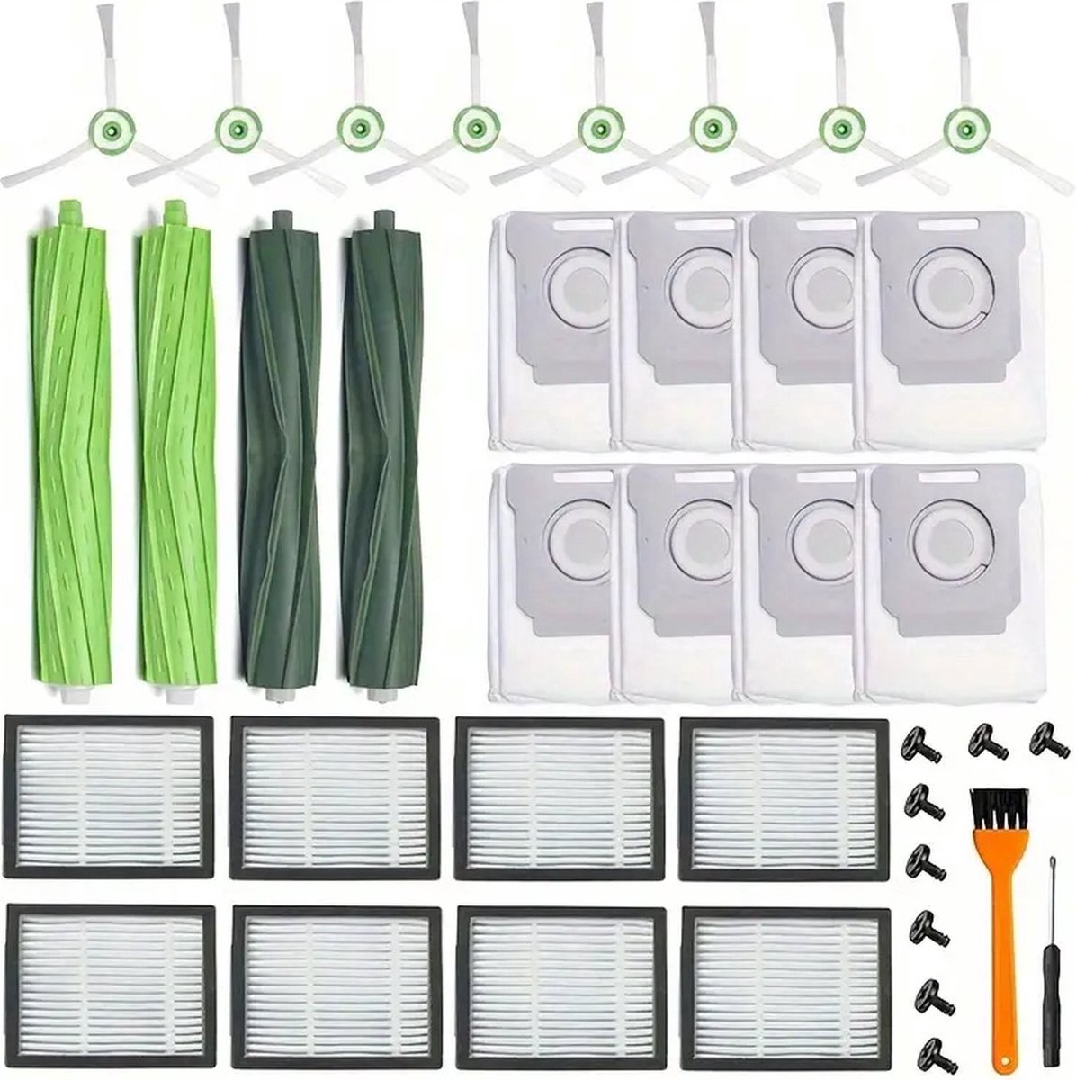 28 Stuks, geschikt voor IRobot I3 I7 I7+ E5 E6 Robotic Vacuum Roller Hoofdzijborstel Hepa Filter Stofzak Vervanging geschikt voor Schonere Onderdelen Reserveonderdelen