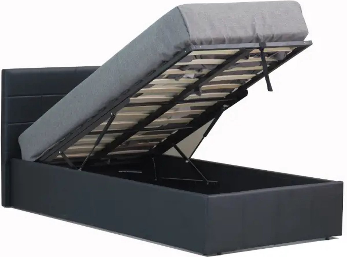 Bed chanel- 90x200- zwart pu- 1 persoonbed met opbergruimte- zonder matras
