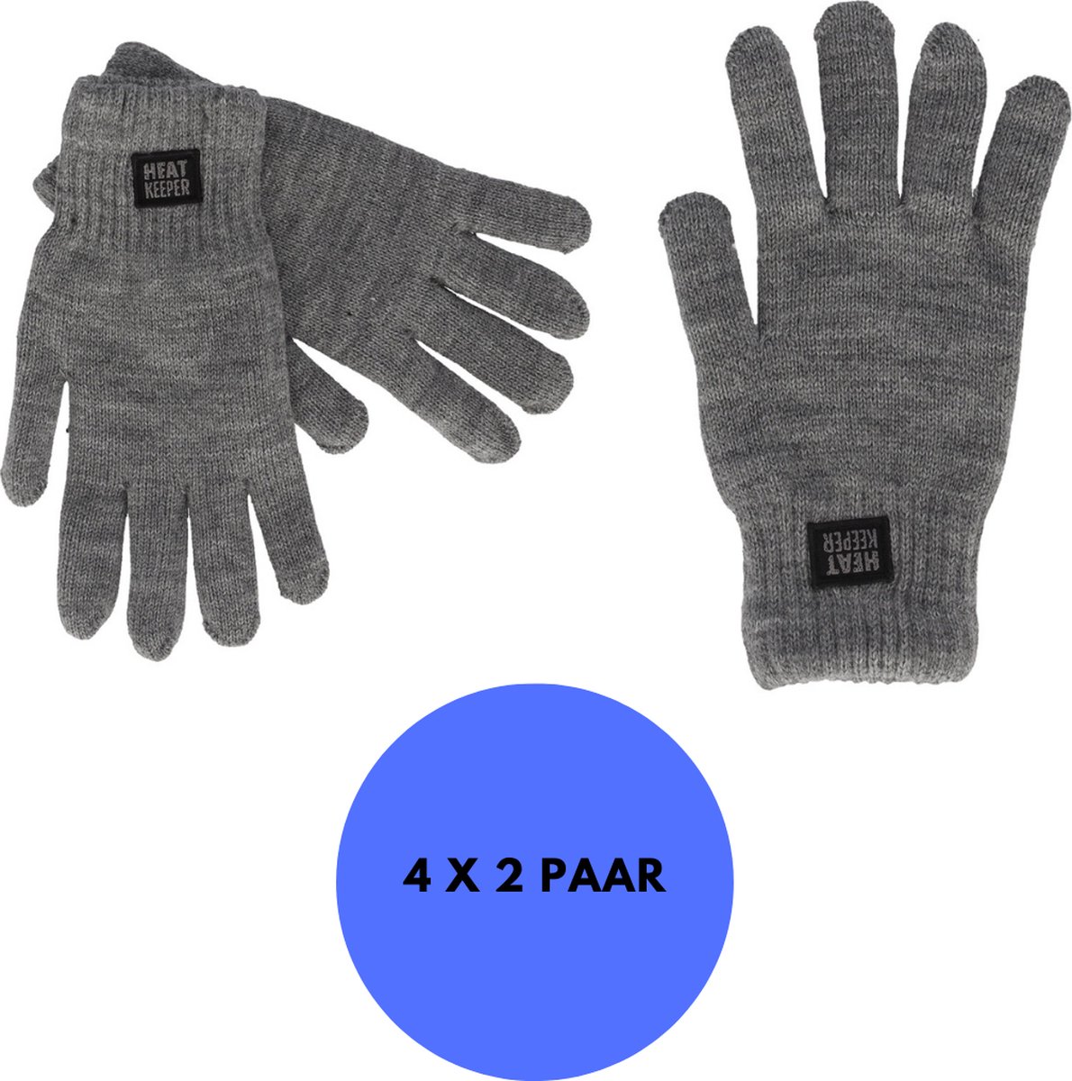 Heatkeeper Gebreide thermohandschoenen Heren – 4-Paar Grijs