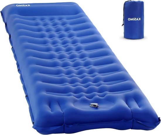 KASIMO Slaapmat - Ultralicht en dik opblaasbaar campingslaapkussen, luchtmatras, zelfopblaasbaar bed met ingebouwde pomp en kussen, compact voor kamperen, backpacken, wandelen, reizen
