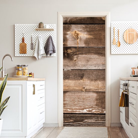 Sticker de porte Vintage - Bois - Planches - Marron - 85x205 cm - Poster de porte